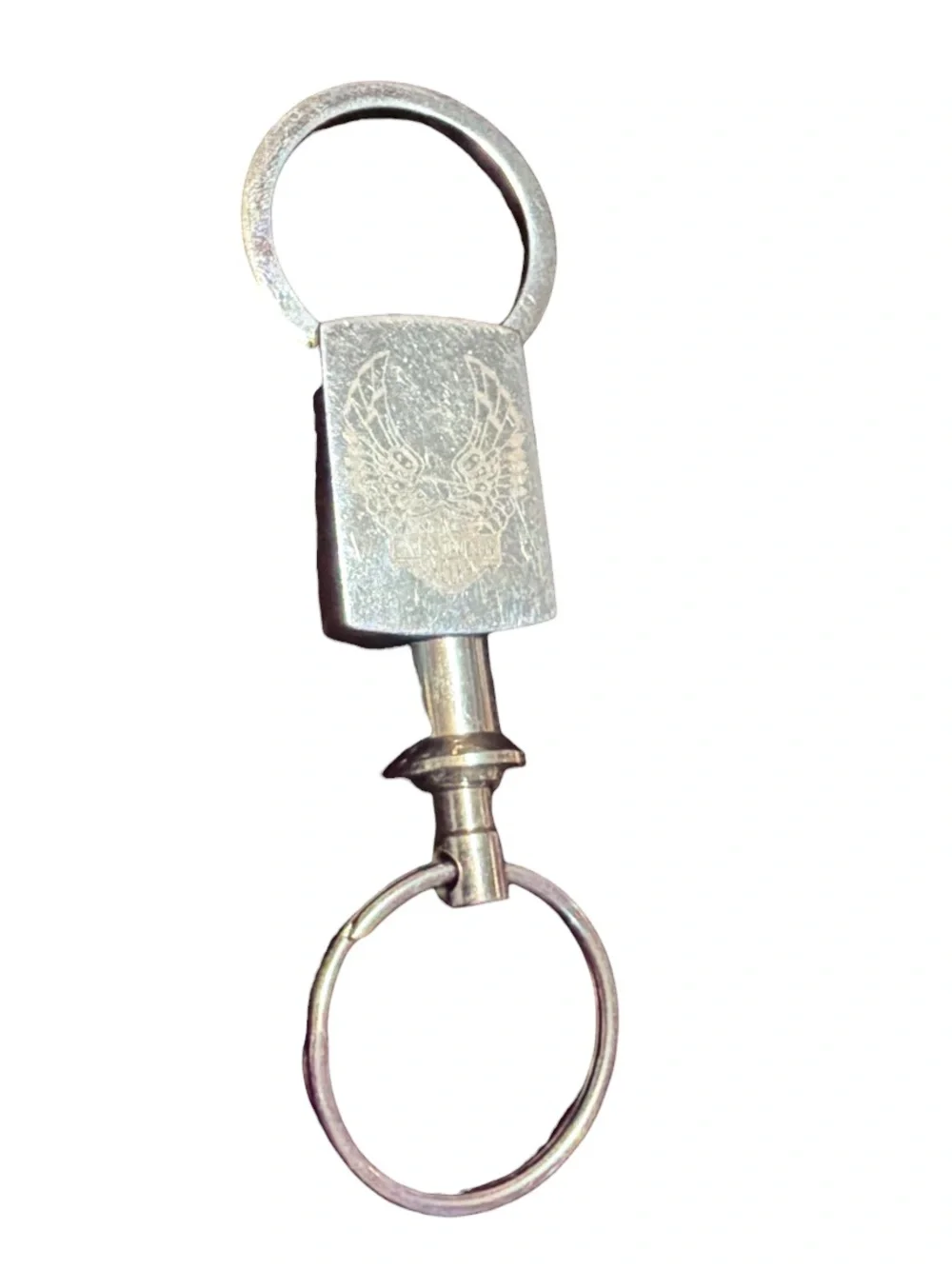 Harley Davidson Silver Metal Keychain with Engraved Eagle Design